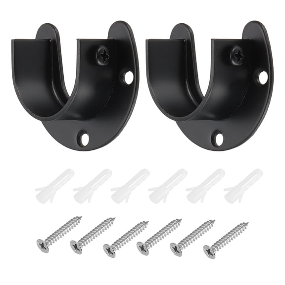 Uxcell 0.98" Dia Closet Rod Bracket,U Shape Stainless Steel Closet Pole Socket Rod Holder for Closet,Black 4Pack