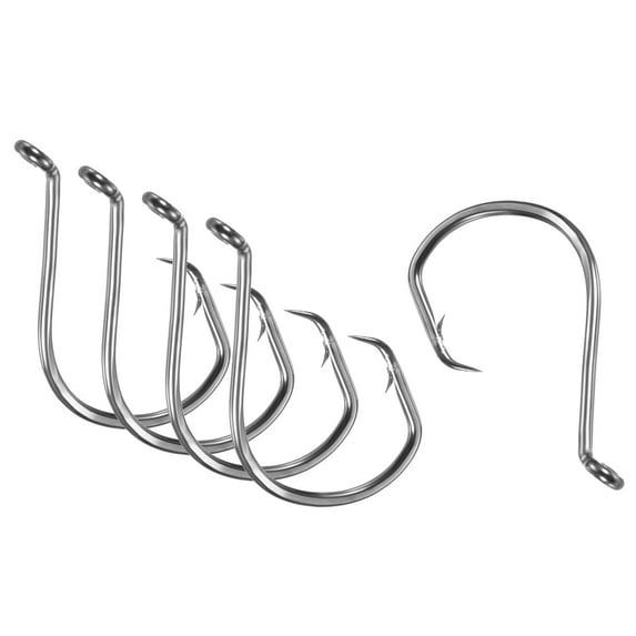 Uxcell 1/0# Carbon Steel Offset Hook Fishing Circle Hooks with Barbs, Black 10 Pack