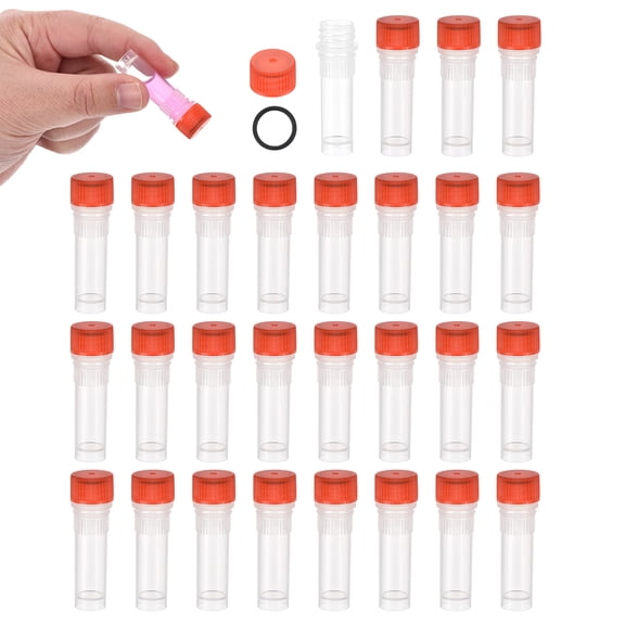 Uxcell 1.0mL Plastic Cryogenic Vial, 28Pcs Cryogenic Storage Tube Lab Frozen Test Tube Container Storage Screw Cap for Lab Laboratory Science, Red Clear