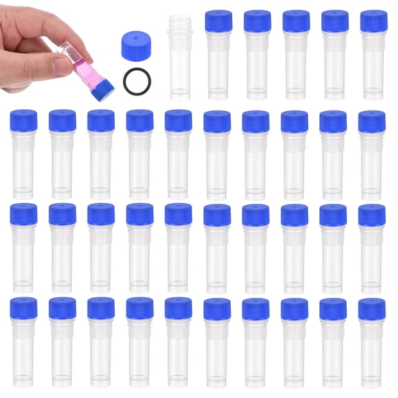 Uxcell 1.0mL Plastic Cryogenic Vial, 64Pcs Cryogenic Storage Tube Lab Frozen Test Tube Container Storage Screw Cap for Lab Laboratory Science, Blue Clear