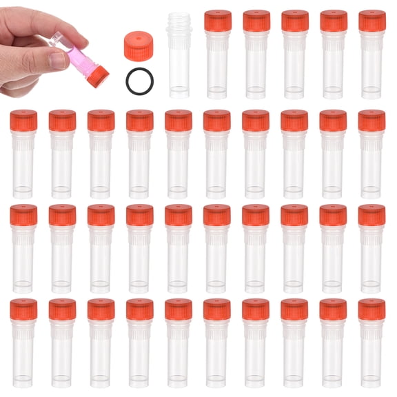 Uxcell 1.0mL Plastic Cryogenic Vial, 64Pcs Cryogenic Storage Tube Lab Frozen Test Tube Container Storage Screw Cap for Lab Laboratory Science, Red Clear
