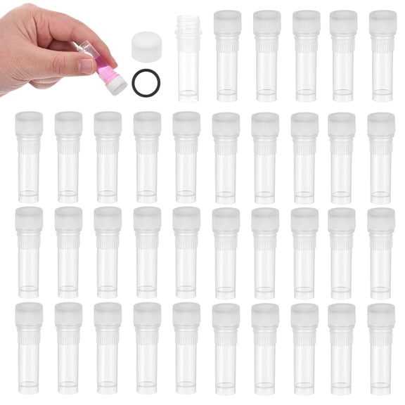 Uxcell 1.0mL Plastic Cryogenic Vial, 64Pcs Cryogenic Storage Tube Lab Frozen Test Tube Container Storage Screw Cap for Lab Laboratory Science, White Clear