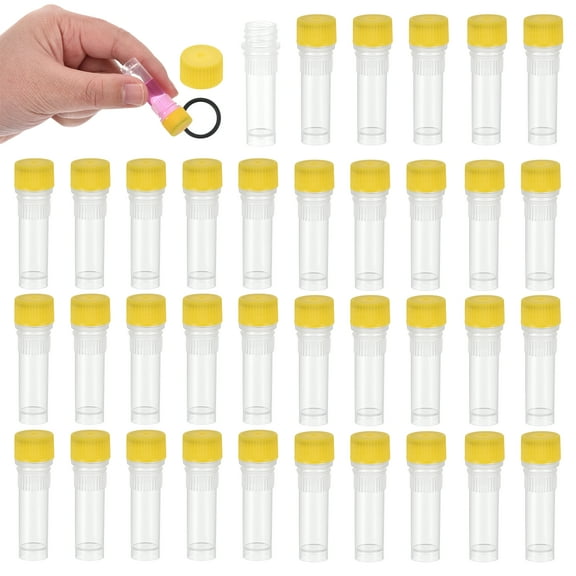 Uxcell 1.0mL Plastic Cryogenic Vial, 64Pcs Cryogenic Storage Tube Lab Frozen Test Tube Container Storage Screw Cap for Lab Laboratory Science, Yellow Clear