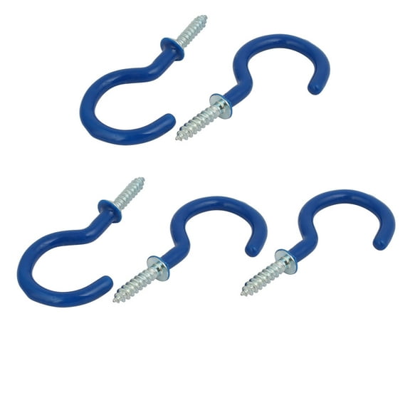 Uxcell 1-1/2 Inch Plastic Coated Screw-in Open Cup Ceiling Hooks Hangers Blue 5pcs