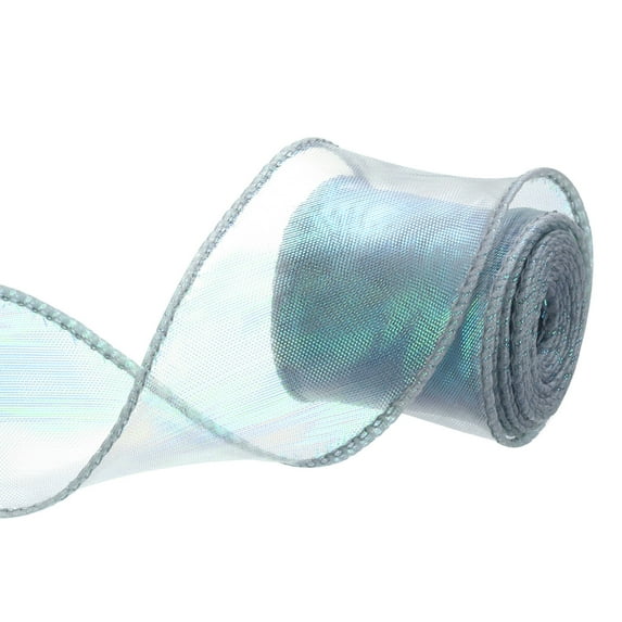 Uxcell 1 1/2" Wide Sparkly Sheer Wired Organza Ribbon Pastel Chiffon Ribbons 3 Yard Green