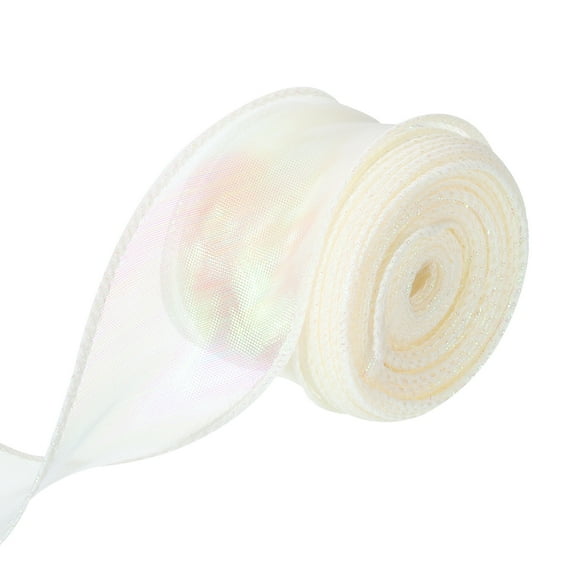 Uxcell 1 1/2 inch 10 Yard Sheer Organza Ribbon Shimmer Chiffon Tulle Ribbons for Gift Wrapping Floral Bouquet Wedding Cream White 1.5" x 10 Yard