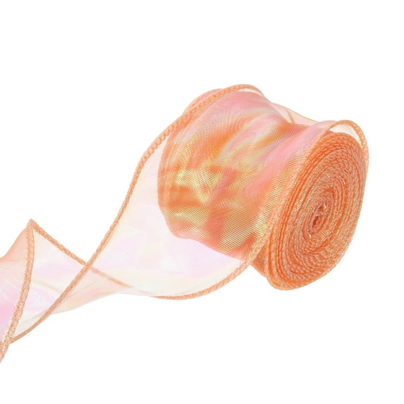 Uxcell 1 1/2 inch 10 Yard Sheer Organza Ribbon Shimmer Chiffon Tulle Ribbons for Gift Wrapping Floral Bouquet Wedding Orange 2.38" x 10 Yard