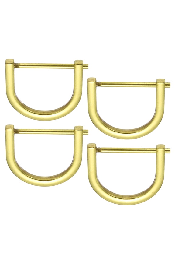 1-1/4" D-Rings Screw in Shackle, 4 Pcs Horseshoe U Shape D Ring Zinc Alloy Buckles for Purse Keychain, Gold
