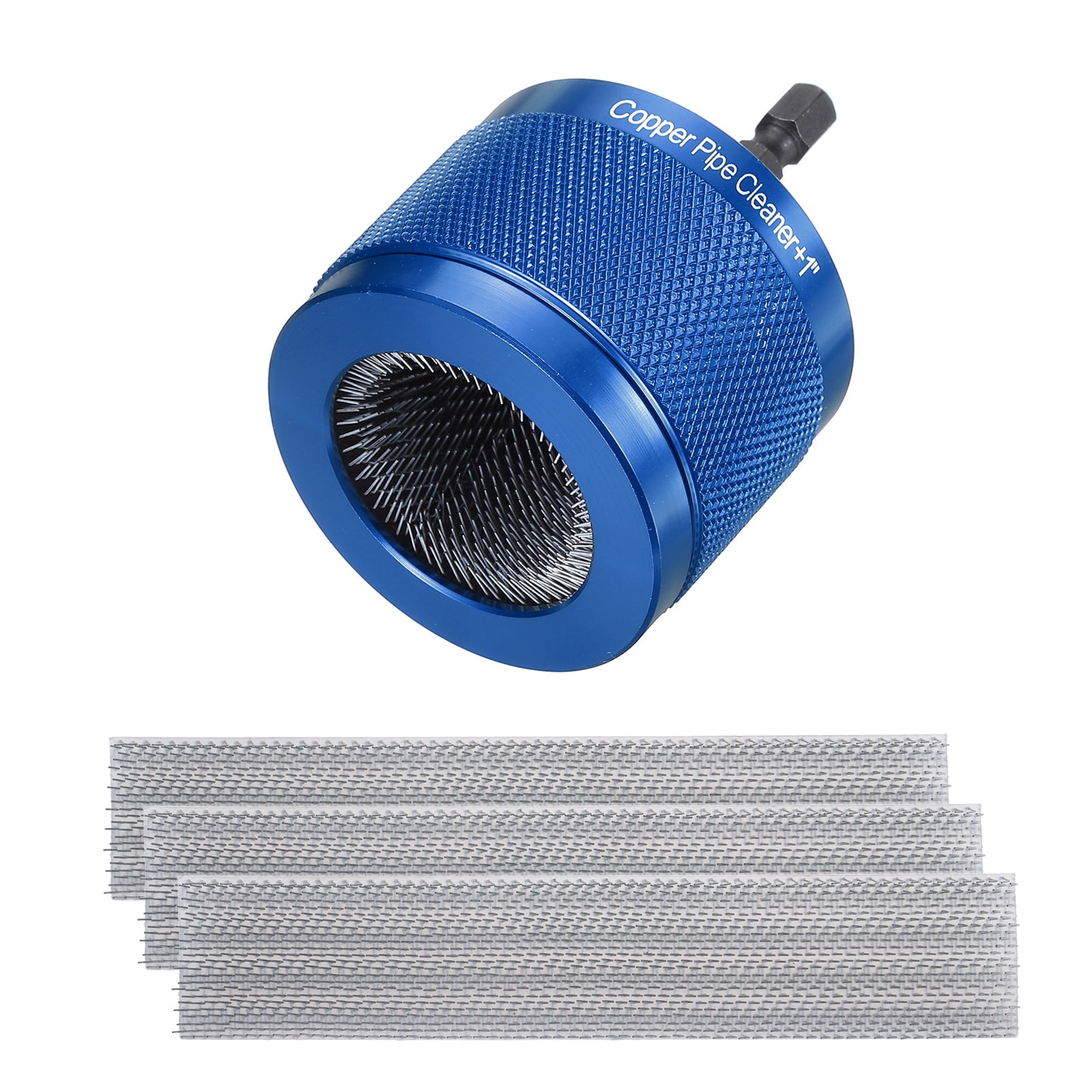 Uxcell 1" 1/4" Metal Copper Pipe Cleaner Set, Hex Shank Drill Powered Pipe Brush Replacement Plumbing Tools with 3 Brushes for Removing Dust Rust Copper Various Metal Pipes, Blue
