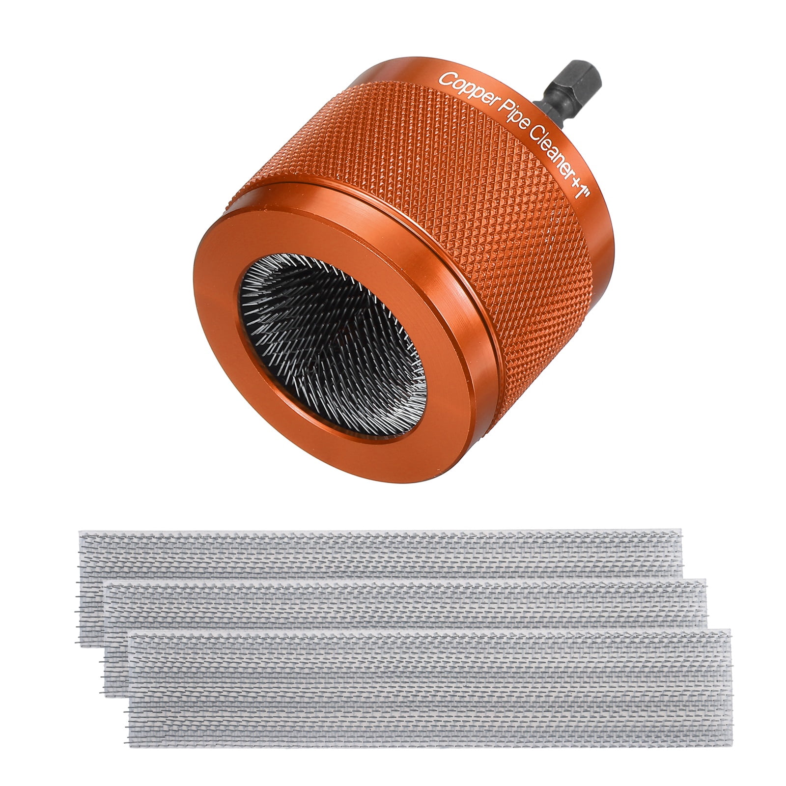 Uxcell 1" 1/4" Metal Copper Pipe Cleaner Set, Hex Shank Drill Powered Pipe Brush Replacement Plumbing Tools with 3 Brushes for Removing Dust Rust Copper Various Metal Pipes, Orange