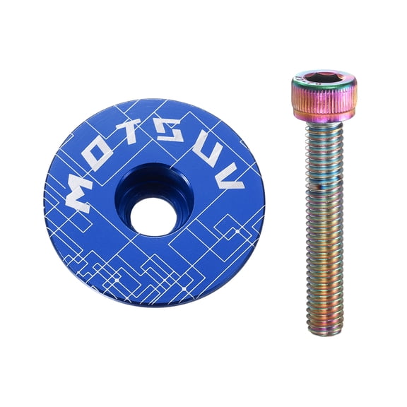 Uxcell 1 1/4" OD Bicycle Headset Stem Top Cap Aluminum Alloy Cycling Headset Cover Stem with Rainbow Color M6 Bolt for Mountain Bicycle Road Bicycle MTB, Blue