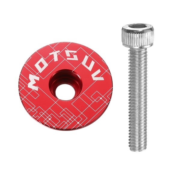 Uxcell 1 1/4" OD Bicycle Headset Stem Top Cap Aluminum Alloy Cycling Headset Cover Stem with M6 Bolt for Mountain Bicycle Road Bicycle MTB, Red