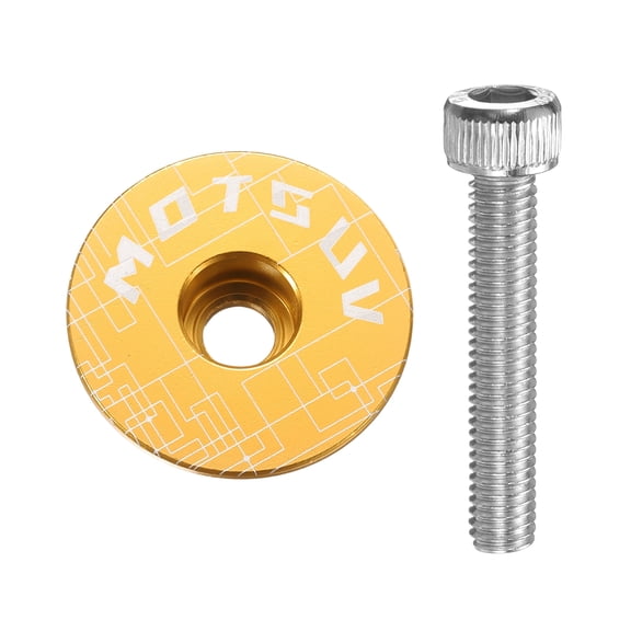 Uxcell 1 1/4" OD Bicycle Headset Stem Top Cap Aluminum Alloy Cycling Headset Cover Stem with M6 Bolt for Mountain Bicycle Road Bicycle MTB, Yellow