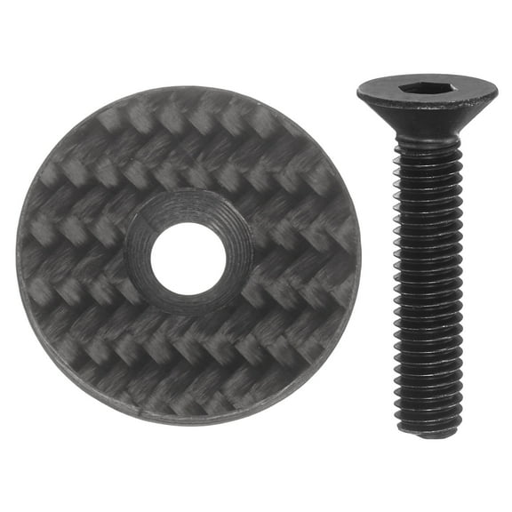 Uxcell 1-1/4 OD Bicycle Headset Stem Top Cap Carbon Fiber Cycling Headset Cover Stem with Black M6 Bolt for Mountain Road Bike MTB