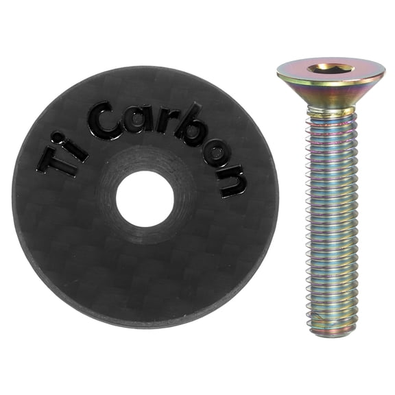 Uxcell 1 1/4" OD Bicycle Headset Stem Top Cap Carbon Fiber Cycling Headset Cover Stem with Colorful M6 Bolt for Mountain Road Bike MTB, Black