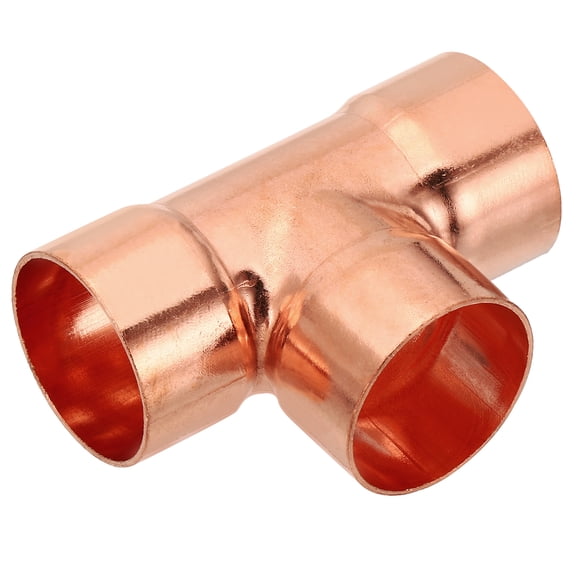 Uxcell 1 1/8" ID 1mm Thick Tee Copper Fitting, 1pcs 99.9% 3 Way Pure Copper Pipe Fitting Sweat Solder Tube Connector