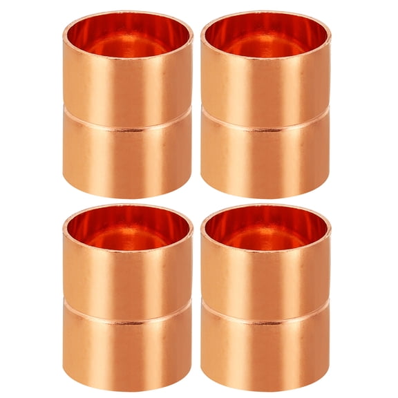 Uxcell 1-1/8 Inch ID Copper Coupling Fittings, 4 Pcs Rolled Tube Stop Straight Pipe Fitting Welding Joint for HVAC