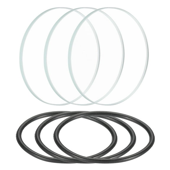 Uxcell 3 Set Transparant LED Polished Edge Flashlight Glass Lens with Black Silicone Ring for Light Lens Replacement 1.1"