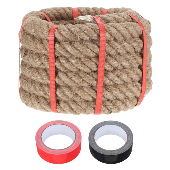 Uxcell 1.1 Inch x 20ft Heavy Natural Jute Rope Thick Twine Rope with 2 Roll Tapes for Crafts Railing Docks Tug of War Swing Nautical Landscaping