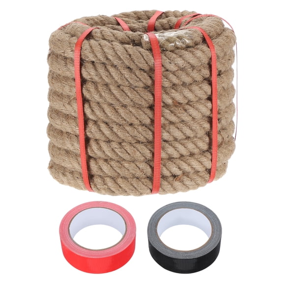 Uxcell 1.1 Inch x 49ft Heavy Natural Jute Rope Thick Twine Rope with 2 Roll Tapes for Crafts Railing Docks Tug of War Swing Nautical Landscaping