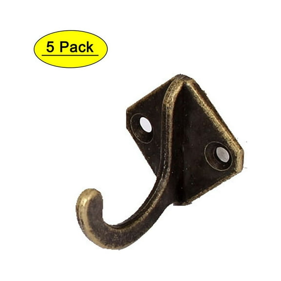 Uxcell 1.1" Length Zinc Alloy Bronze Tone Wall Mount Robe Hooks, 5 Pack