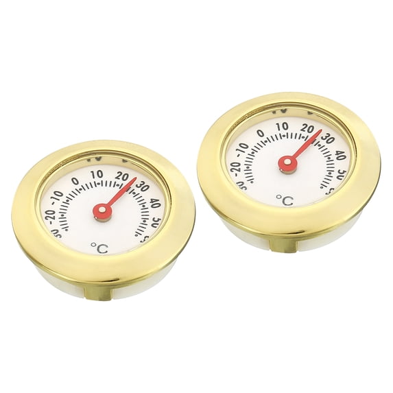 Uxcell 1.1" Mini Indoor Outdoor Thermometer Round Temperature Monitor Room Gauge, Gold 2 Pack