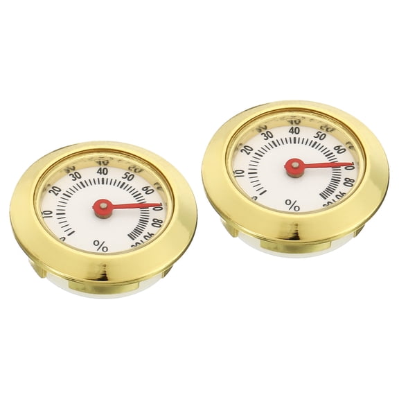 Uxcell 1.1" Round Indoor Outdoor Hygrometer No Battery Required Mini Humidity Gauge, Gold 2 Pack
