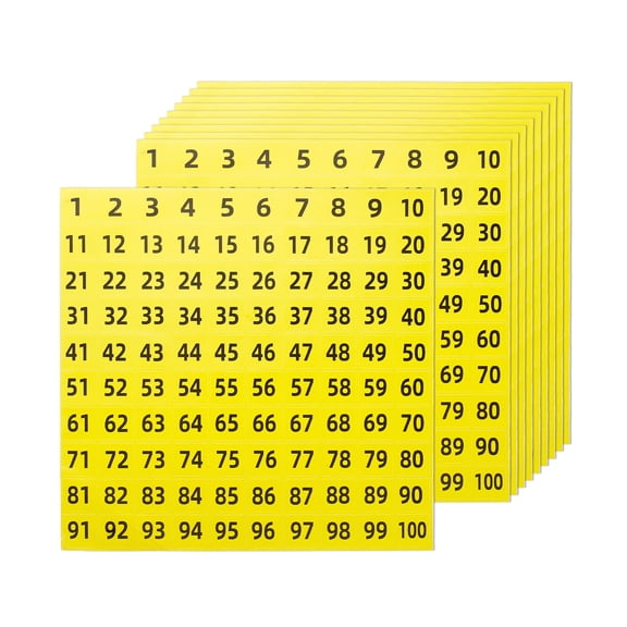 Uxcell 1 to 100 Number Stickers, 10Pcs 1 Inch Vinyl Consecutive Numbered Sticker Self-Adhesive Square Labels for Inventory Storage Boxes Locker Organizing Indoor Outdoor, Yellow