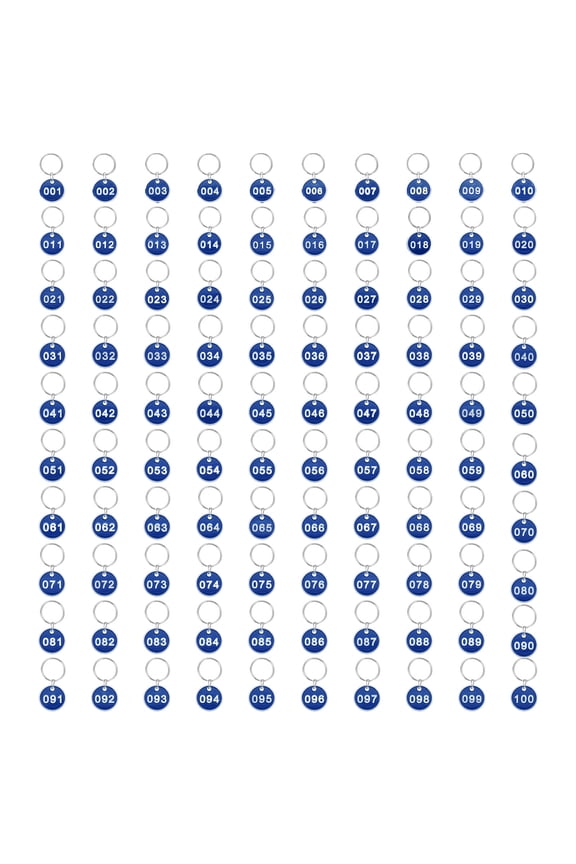 1-100 Number Tags, 100Pcs Round ID Number Key Tags Aluminum Alloy Marking Identification Label with Metal Rings for Luggage Dormitory Keychain Lockers, Blue