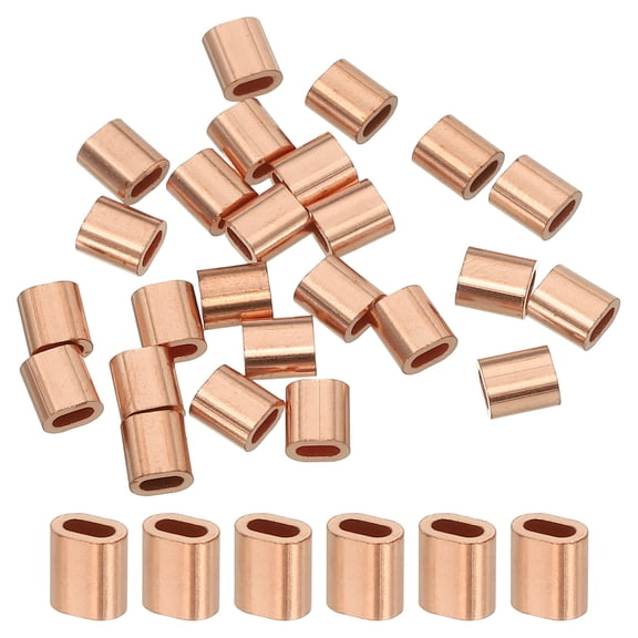 Uxcell 1/16"(1.2mm) Wire Rope Stop Sleeve, Copper Crimping Loops Sleeve Oval Crimp Ferrules for Wire Rope and Cable Ferrule, Gold 25Pcs