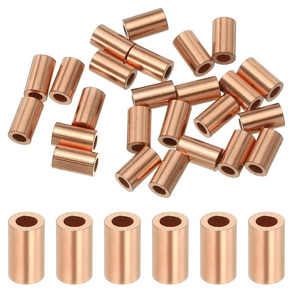 Uxcell 1/16"(1.2mm) Wire Rope Stop Sleeve, Copper Crimping Loops Sleeve Round Crimp Ferrules for Wire Rope and Cable Ferrule, Gold 25Pcs