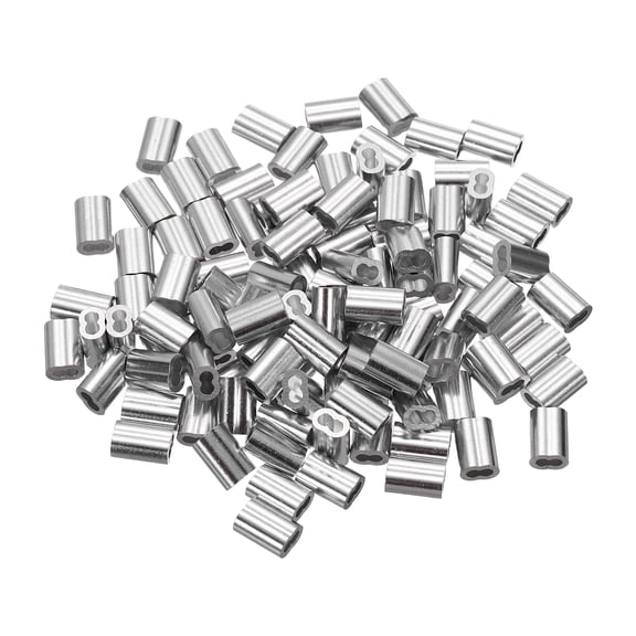 Uxcell 1/16"(1.5mm) Aluminum Crimping Loop Sleeve, Double Hole Cable Ferrule for Wire Rope, Silver 110Pcs