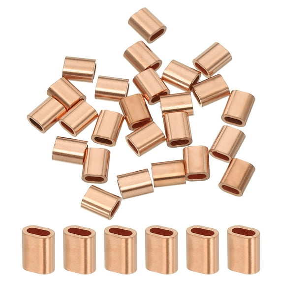 Uxcell 1/16"(1.5mm) Wire Rope Stop Sleeve, Copper Crimping Loops Sleeve Oval Crimp Ferrules for Wire Rope and Cable Ferrule, Gold 25Pcs