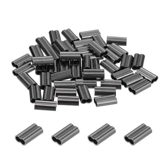 Uxcell 1/16" 1.7mm Wire Rope Loop Sleeve, 50 Pcs Copper Double Ferrule Crimping Loop Sleeve Cable Crimp Thimbles for Wire Rope Cable Fittings Rigging Fishing Line End, Black