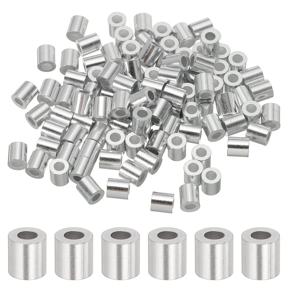 Uxcell Aluminum Crimping Loop Sleeve Wire Rope Stop Sleeve Round Crimp Ferrules for Wire Rope 0.09 inch