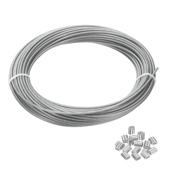 Uxcell 1/16" Wire Rope Vinyl Coated 66ft Steel Wire Cable Transparent