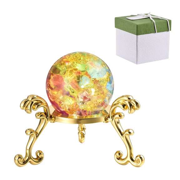 Uxcell 1.18 Inch Round Crystal Sphere with Stand, Crystal Sphere Ice Cracked Decorative Ball Paperweight Gift Box Packaging for Home Ornament Gift Craft Feng Shui Decoration, Multicolor