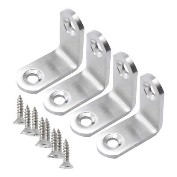 Uxcell 1.18''x1.18'' Angle Bracket  Brace Fastener Support with Screws Stainless Steel Silver 4pcs