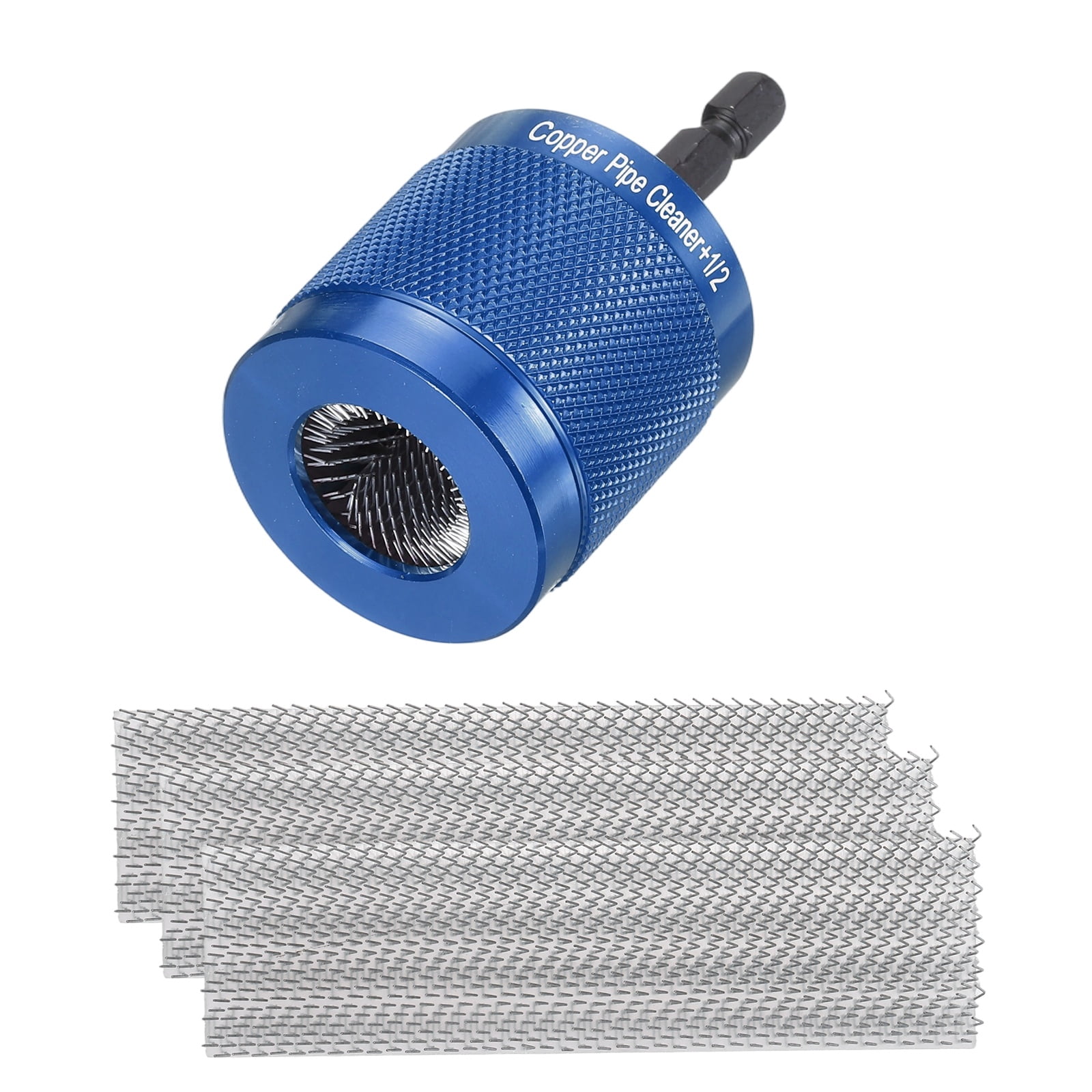 Uxcell 1/2" 1/4" Metal Copper Pipe Cleaner Set, Hex Shank Drill Powered Pipe Brush Replacement Plumbing Tools with 3 Brushes for Removing Dust Rust Copper Various Metal Pipes, Blue