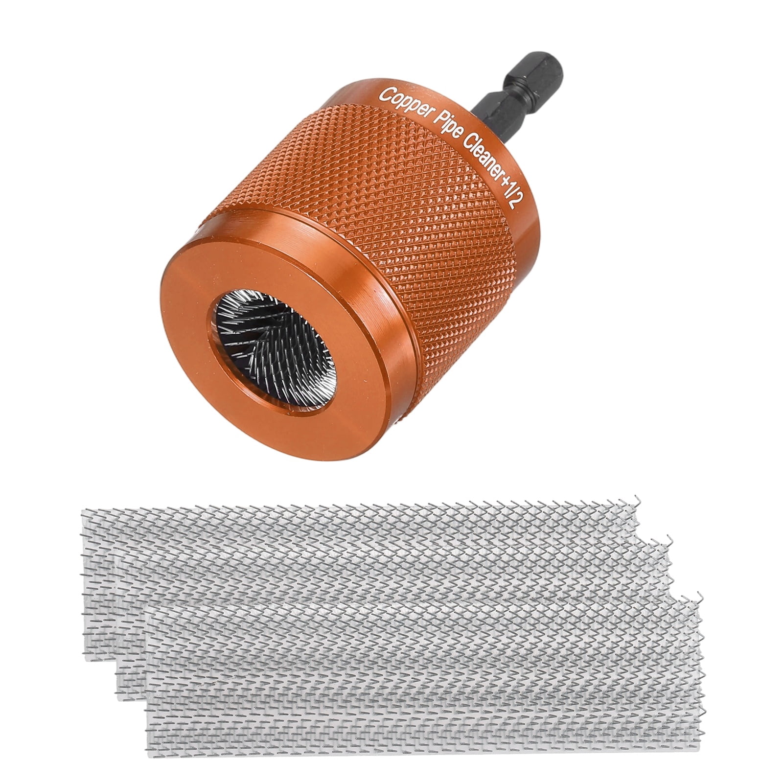 Uxcell 1/2" 1/4" Metal Copper Pipe Cleaner Set, Hex Shank Drill Powered Pipe Brush Replacement Plumbing Tools with 3 Brushes for Removing Dust Rust Copper Various Metal Pipes, Orange