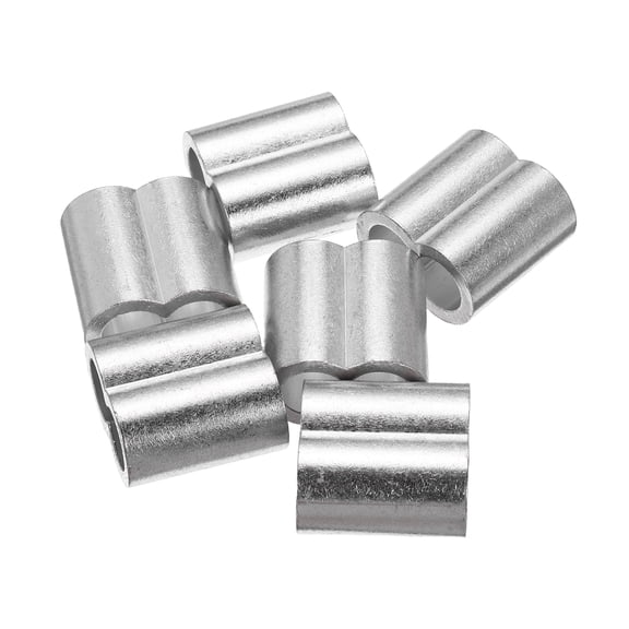 Uxcell 1/2"(12mm) Aluminum Crimping Loop Sleeve, Double Hole Cable Ferrule for Wire Rope, Silver 6Pcs