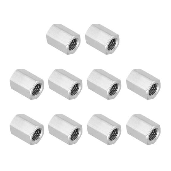 Uxcell 1/2"-13 UNC 304 Stainless Steel Hex Coupling Nuts, 10Pcs 1" Length Fully Threaded Rod Coupling Nut Studding Connector Fasteners, Silver Tone