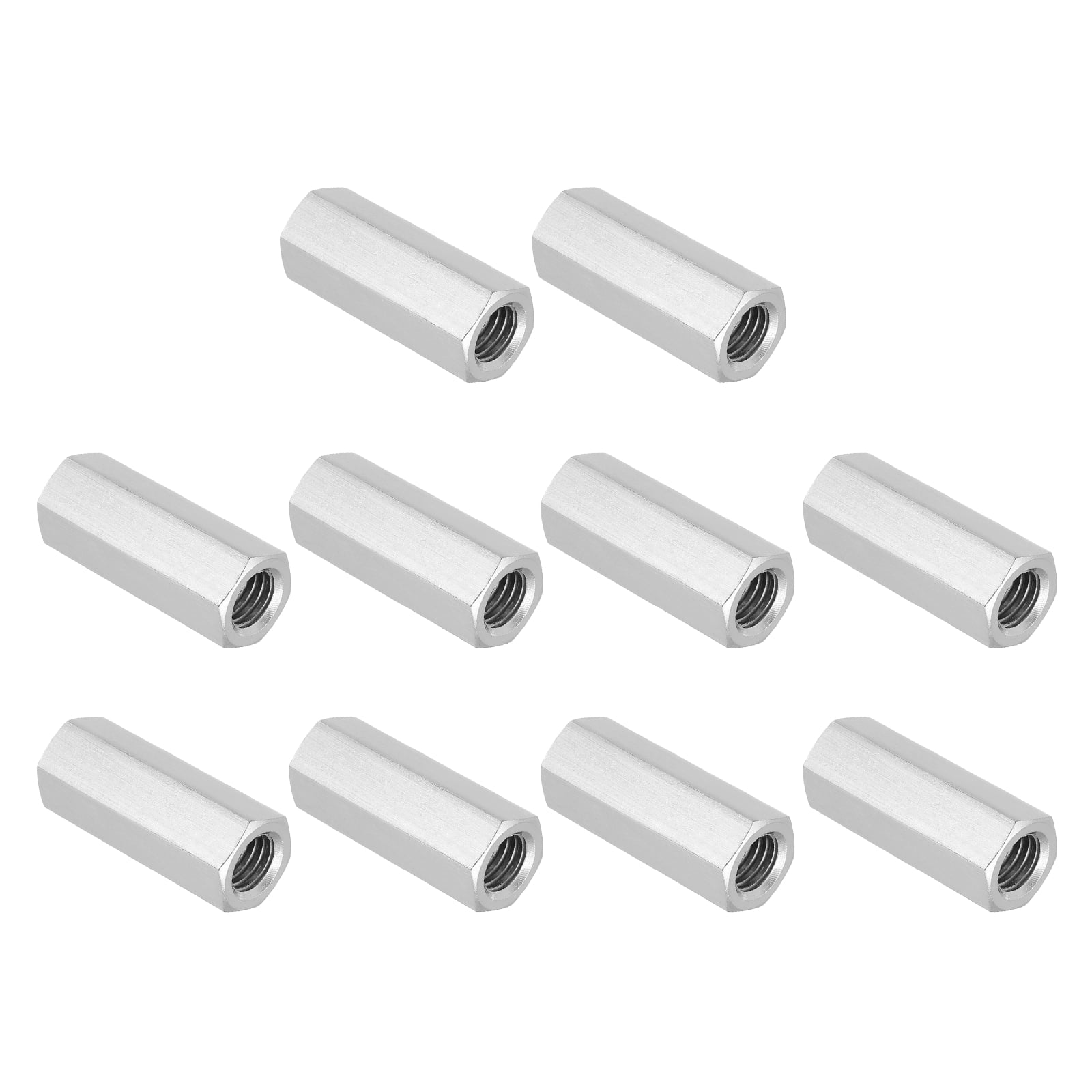 Uxcell 1/2"-13 UNC 304 Stainless Steel Hex Coupling Nuts, 10Pcs 2" Length Fully Threaded Rod Coupling Nut Studding Connector Fasteners, Silver Tone