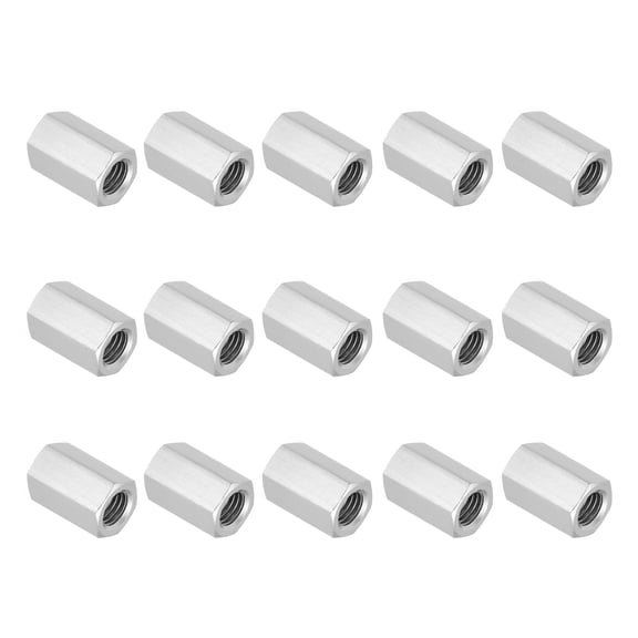 Uxcell 1/2"-13 UNC 304 Stainless Steel Hex Coupling Nuts, 15Pcs 1.2" Length Fully Threaded Rod Coupling Nut Studding Connector Fasteners, Silver Tone