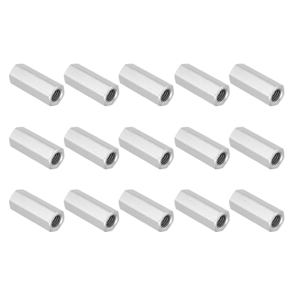 Uxcell 1/2"-13 UNC 304 Stainless Steel Hex Coupling Nuts, 15Pcs 2" Length Fully Threaded Rod Coupling Nut Studding Connector Fasteners, Silver Tone