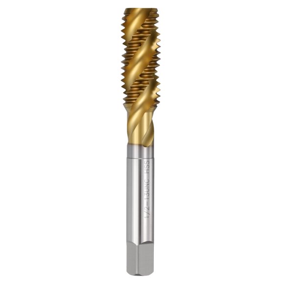 Uxcell 1/2-13 UNC Spiral Flute Thread Tap - M2 High Speed Steel Right Hand Thread Tap JIS Standard Titanium Finish Screw Thread Milling Machine Taps Threading Tapping