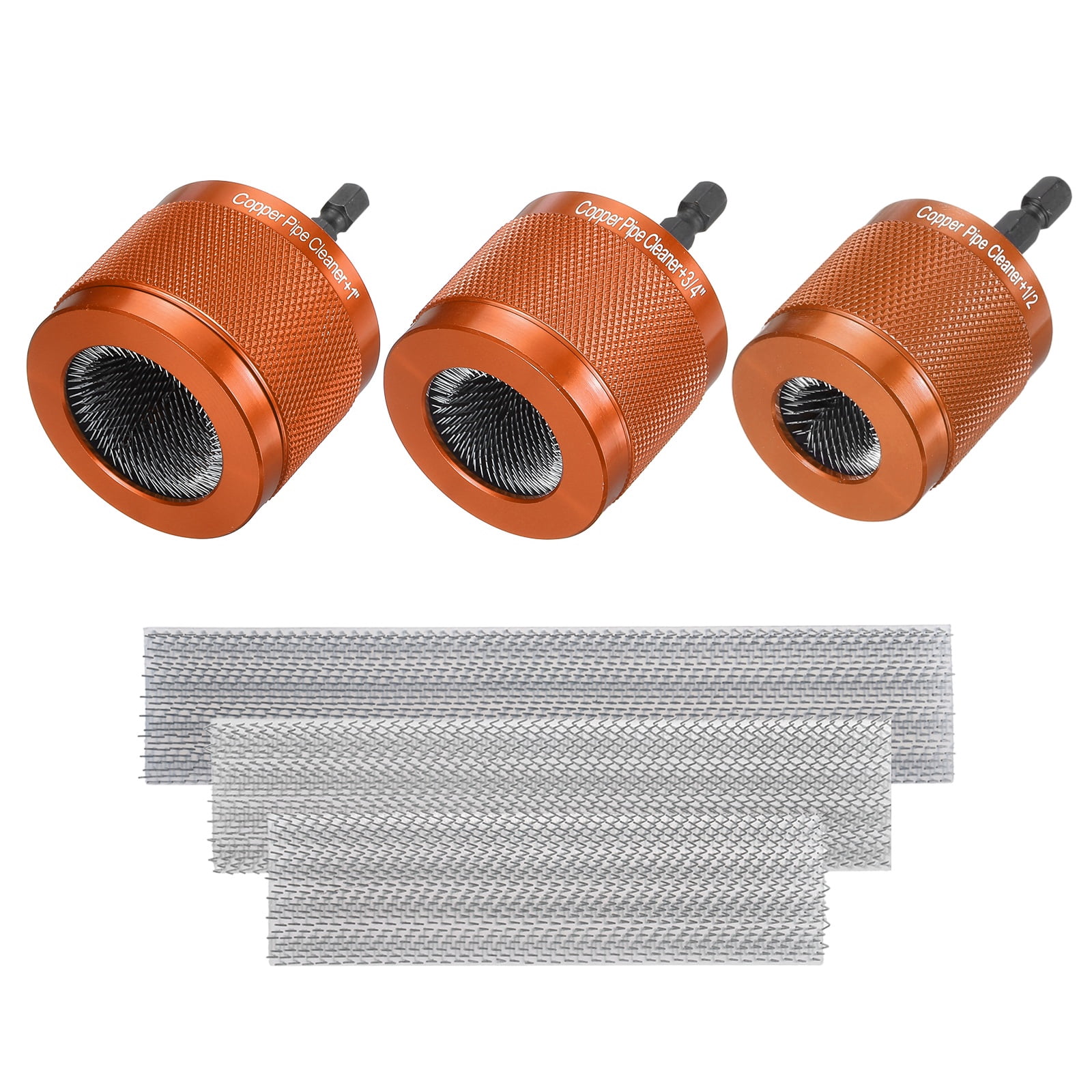 Uxcell 1/2"&3/4"&1" 1/4" Metal Copper Pipe Cleaner Set, Hex Drill Powered Pipe Brush Replacement Plumbing Tools with 3 Brushes for Removing Dust Rust Copper Various Metal Pipes, Red