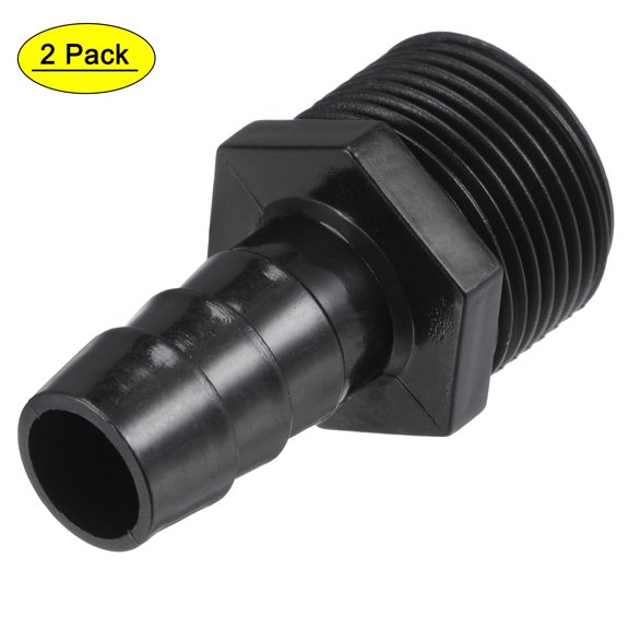 Uxcell 1/2" Barb OD 3/4NPT Male Thread Plastic Hose Fitting Hex Adapter Black 2 Count