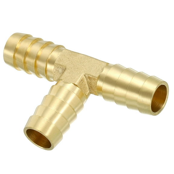 Uxcell 1/2" Barb Tee Fitting, 3 Way Union T Brass Hose Barbed Fittings Intersection for Water Fuel Air Oil Gas