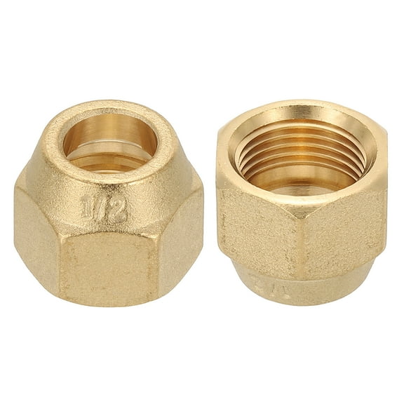 Uxcell 1/2" Brass Flare Nut, 2Pcs 45 Degree SAE Brass Pipe Fittings, Matte